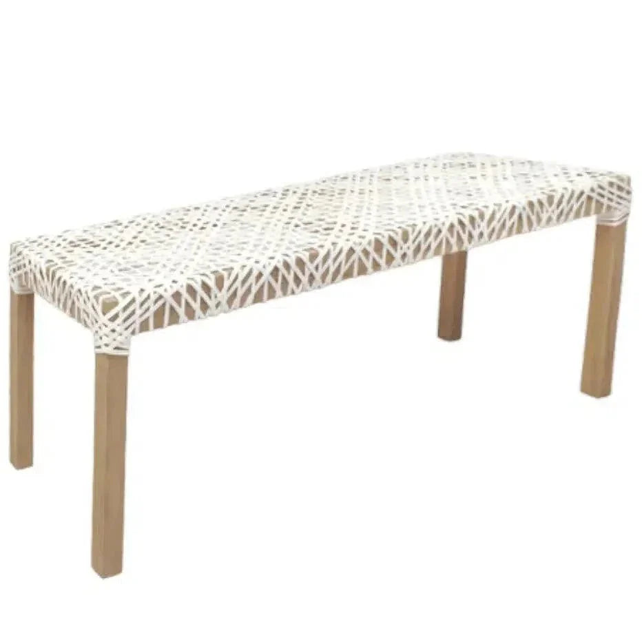 White Leather Woven Lulua Backless Bench - LOOMLAN - Artesia - Bedroom Benches