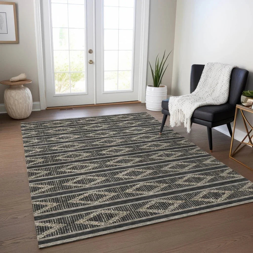 Lume Black Washable Indoor-Outdoor Rug-Outdoor Rugs-LOOMLAN Rugs-LOOMLAN