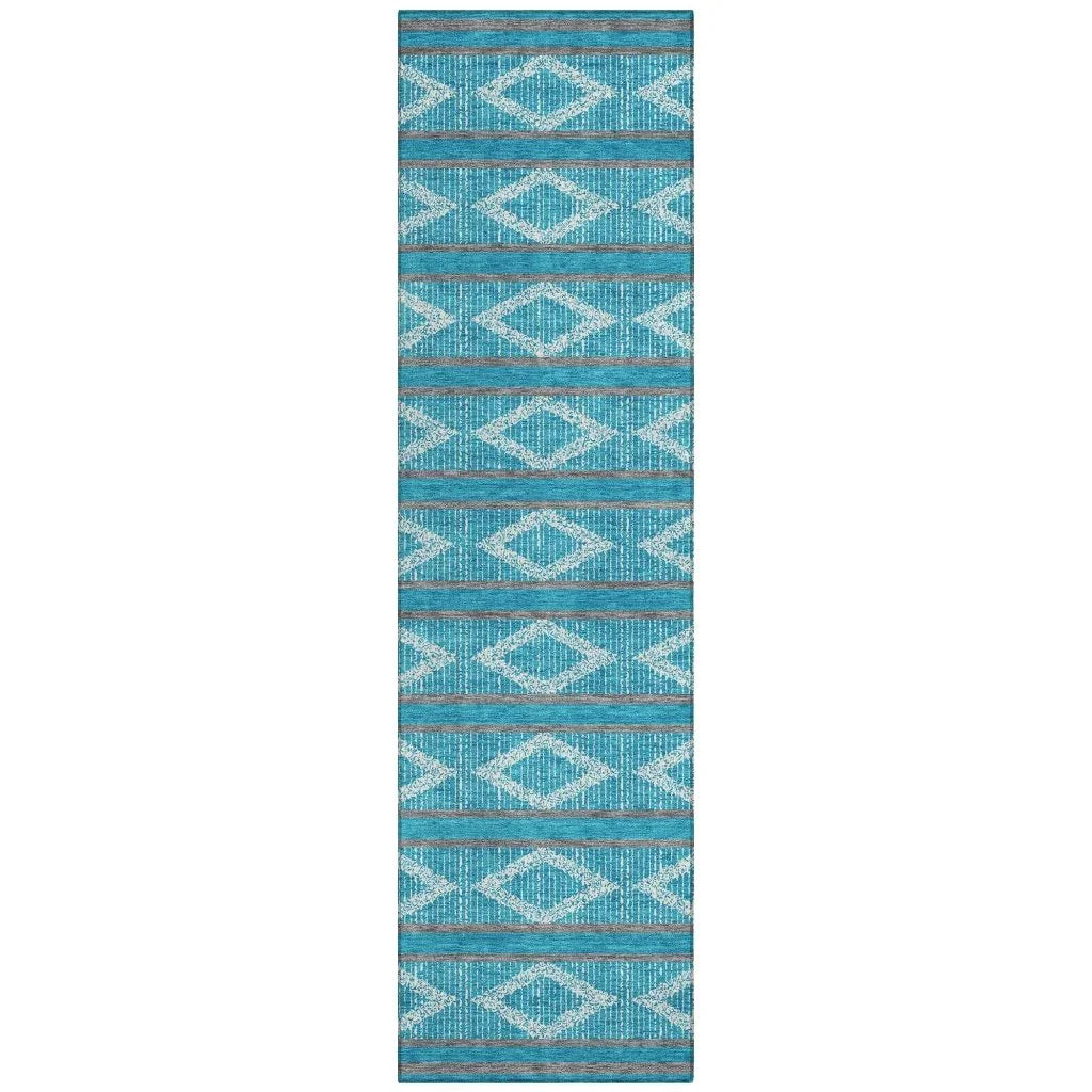 Lume Teal Washable Indoor-Outdoor Rug-Outdoor Rugs-LOOMLAN Rugs-2'3" x 7'6"-LOOMLAN