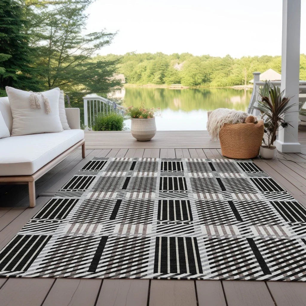 Lunara Black Washable Indoor-Outdoor Rug-Outdoor Rugs-LOOMLAN Rugs-LOOMLAN