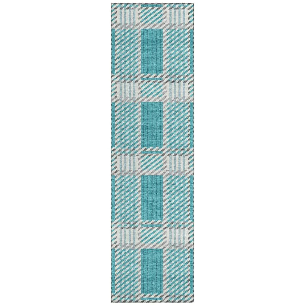 Lunara Teal Washable Indoor-Outdoor Rug-Outdoor Rugs-LOOMLAN Rugs-2'3" x 7'6"-LOOMLAN