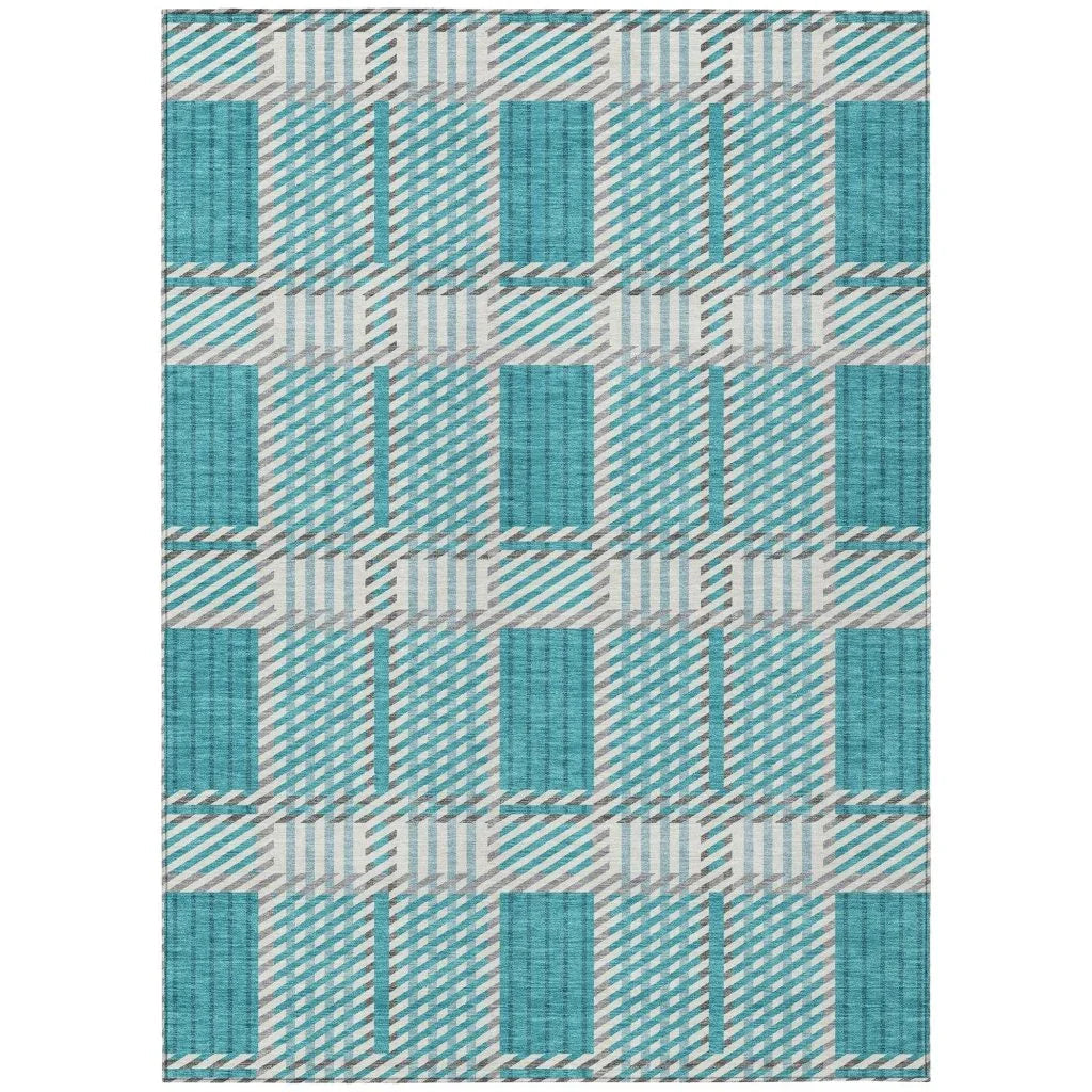 Lunara Teal Washable Indoor-Outdoor Rug-Outdoor Rugs-LOOMLAN Rugs-2'6" x 3'10"-LOOMLAN