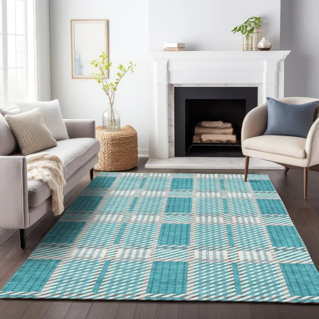 Lunara Teal Washable Indoor-Outdoor Rug-Outdoor Rugs-LOOMLAN Rugs-LOOMLAN