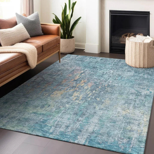 Lunisse Blue Washable Indoor - Outdoor Rug - LOOMLAN - LOOMLAN Rugs - Outdoor Rugs