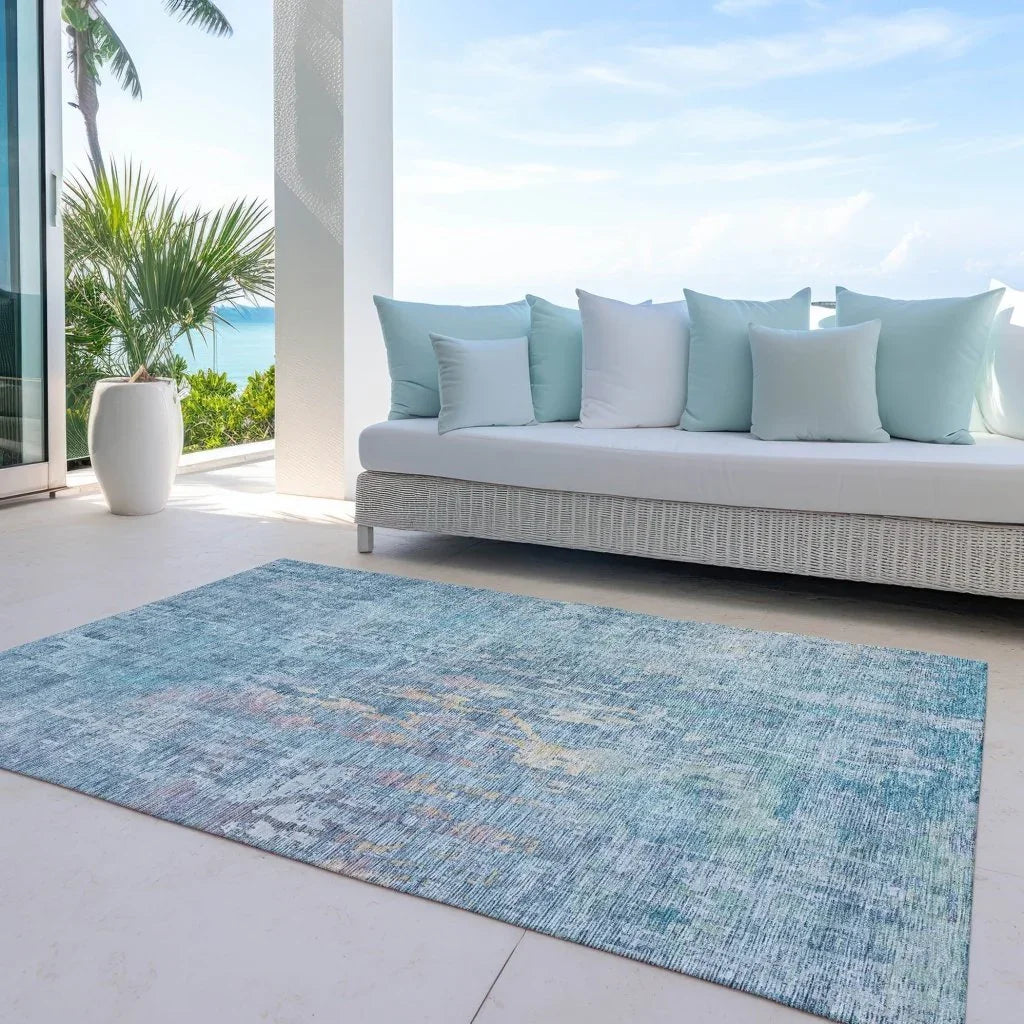 Lunisse Blue Washable Indoor - Outdoor Rug - LOOMLAN - LOOMLAN Rugs - Outdoor Rugs