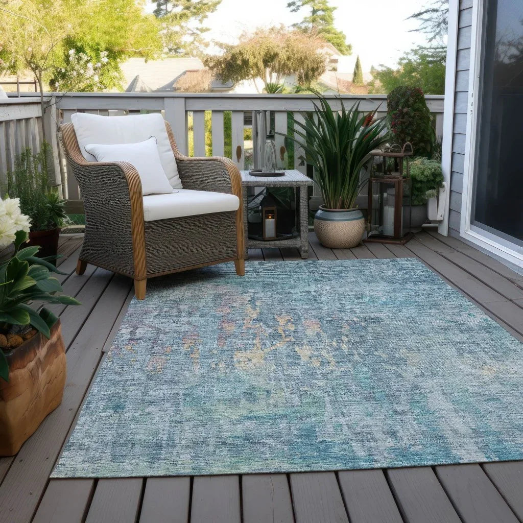 Lunisse Blue Washable Indoor - Outdoor Rug - LOOMLAN - LOOMLAN Rugs - Outdoor Rugs