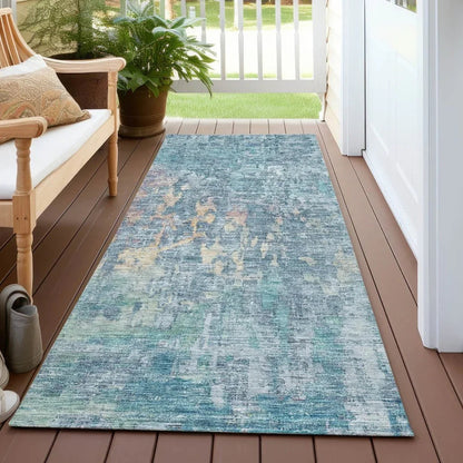 Lunisse Blue Washable Indoor - Outdoor Rug - LOOMLAN - LOOMLAN Rugs - Outdoor Rugs