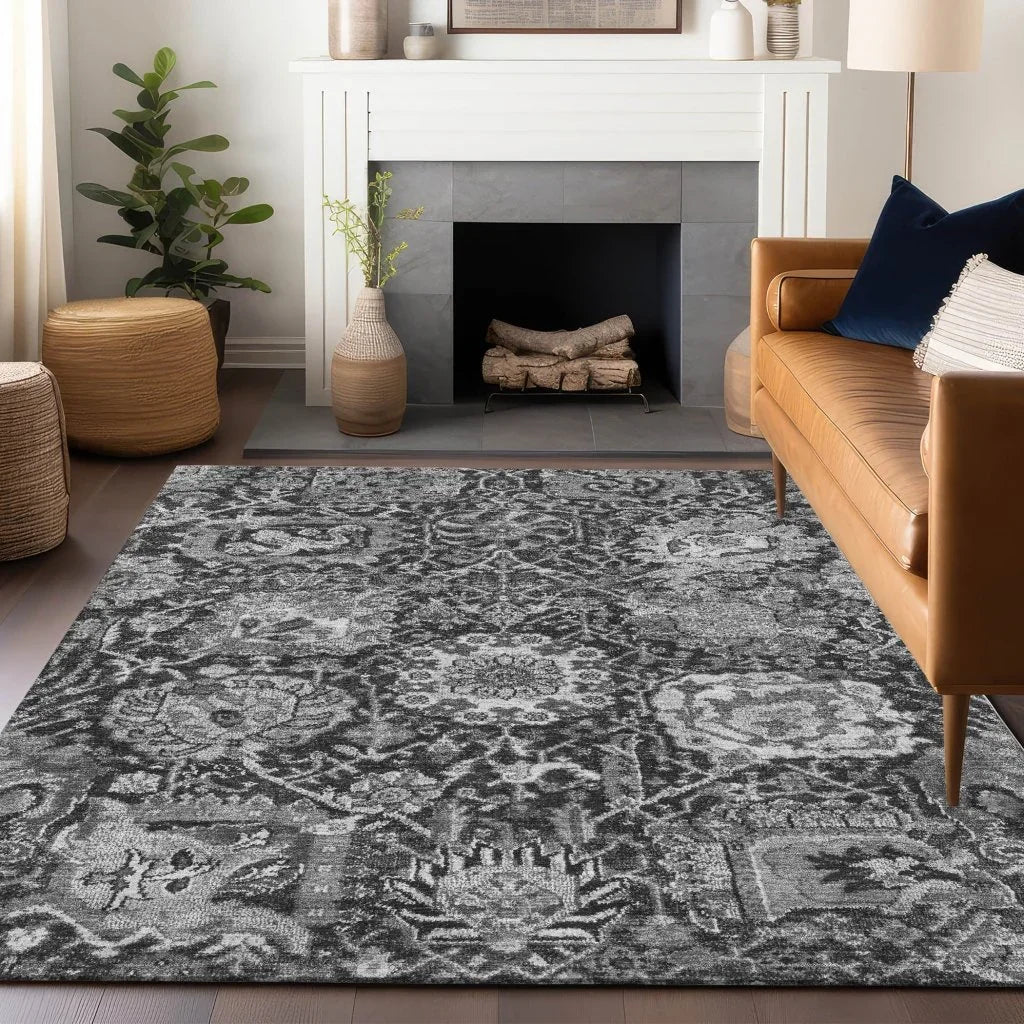 Lureva Gray Washable Indoor - Outdoor Rug - LOOMLAN - LOOMLAN Rugs - Outdoor Rugs
