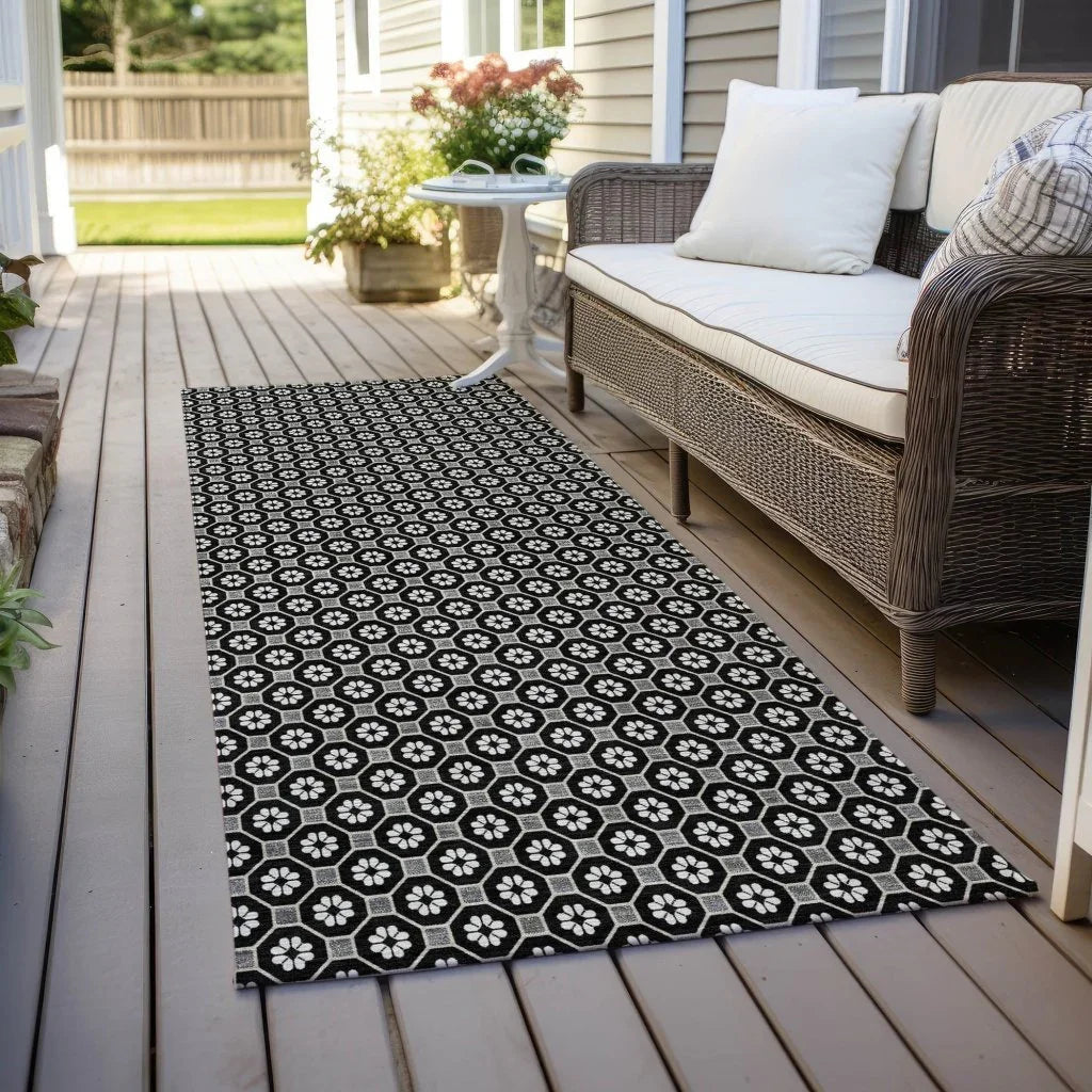 Luthira Black Washable Indoor - Outdoor Rug - LOOMLAN - LOOMLAN Rugs - Outdoor Rugs