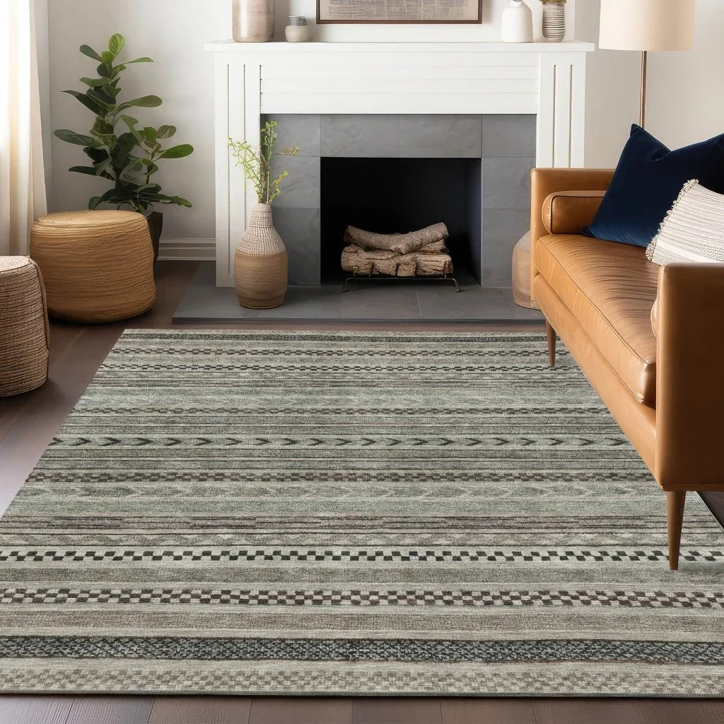 Luthyra Brown Washable Indoor - Outdoor Rug - LOOMLAN - LOOMLAN Rugs - Outdoor Rugs