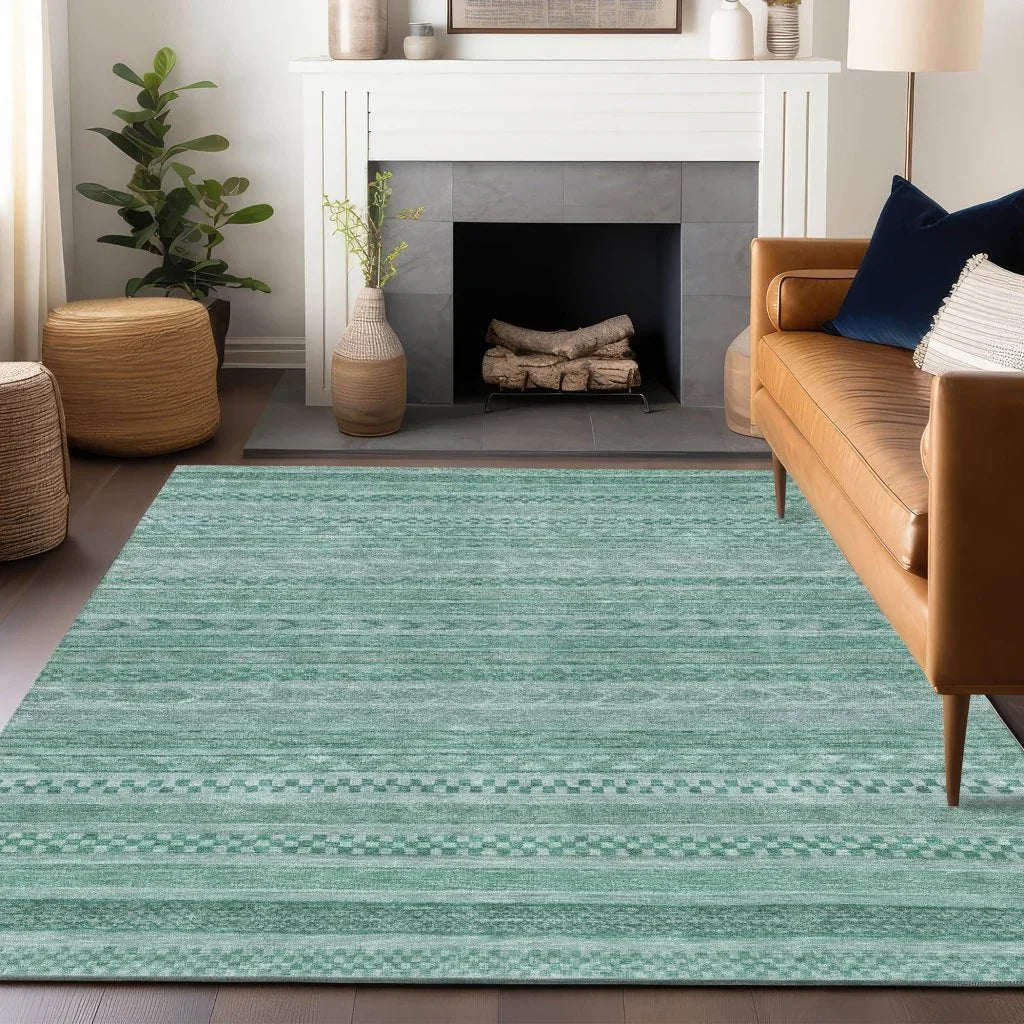 Luthyra Turquoise Washable Indoor - Outdoor Rug - LOOMLAN - LOOMLAN Rugs - Outdoor Rugs