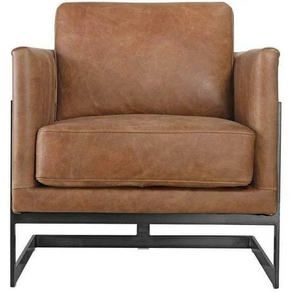 Luxley Brown Tan Leather Club Chair Style - LOOMLAN - Moe's Home - Club Chairs