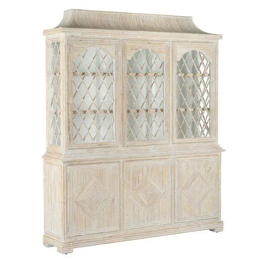 Lyford Cay Whitewashed Bamboo Breakfront - LOOMLAN - Chelsea House - Bookcases