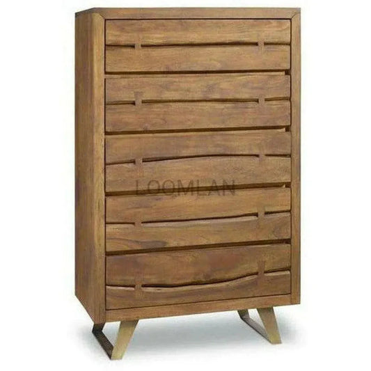 Rustic Live Edge Tall Chest of 5 Drawers - LOOMLAN - LOOMLAN - Chests
