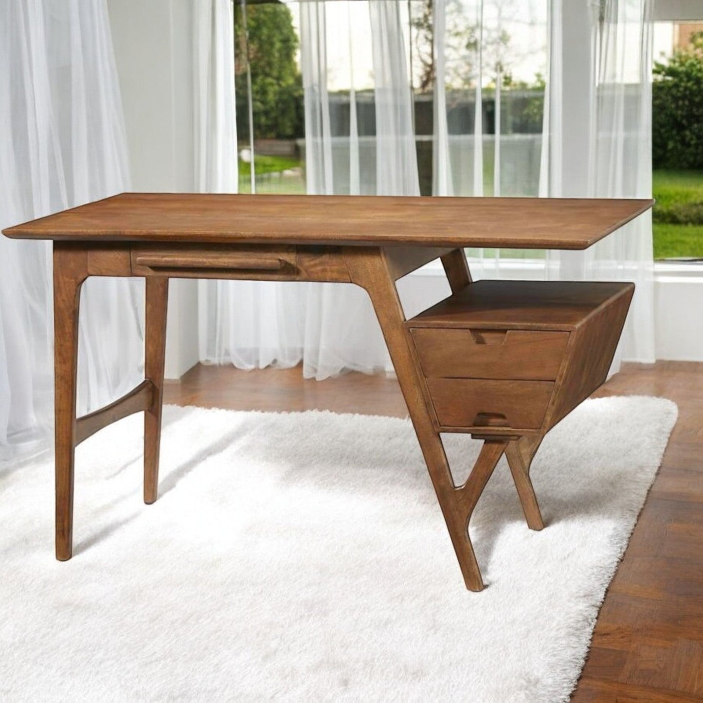 Lyira Three Drawers Wood Desk-Home Office Desks-LOOMLAN-LOOMLAN