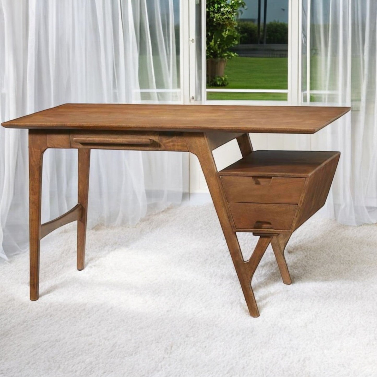 Lyira Three Drawers Wood Desk-Home Office Desks-LOOMLAN-LOOMLAN