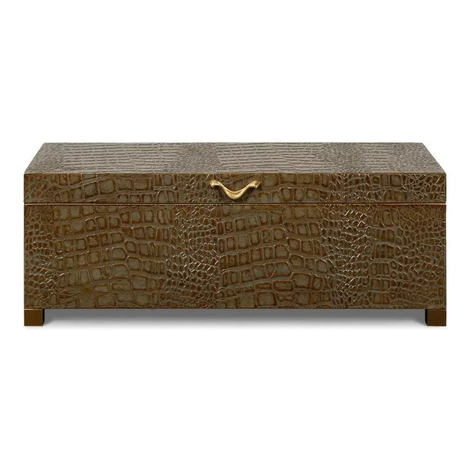 Lyle Croco Embossed Leather Over Wood Antique Green Box - LOOMLAN - Sarreid - Boxes & Bowls