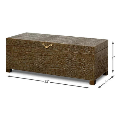 Lyle Croco Embossed Leather Over Wood Antique Green Box - LOOMLAN - Sarreid - Boxes & Bowls