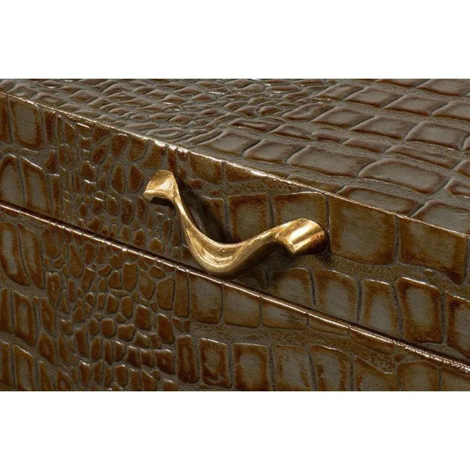 Lyle Croco Embossed Leather Over Wood Antique Green Box - LOOMLAN - Sarreid - Boxes & Bowls