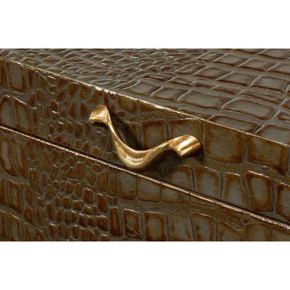 Lyle Croco Embossed Leather Over Wood Antique Green Box - LOOMLAN - Sarreid - Boxes & Bowls