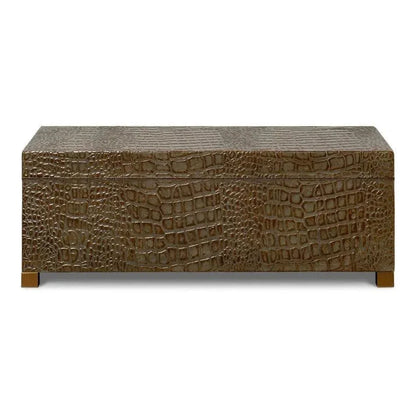 Lyle Croco Embossed Leather Over Wood Antique Green Box - LOOMLAN - Sarreid - Boxes & Bowls