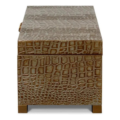 Lyle Croco Embossed Leather Over Wood Antique Green Box - LOOMLAN - Sarreid - Boxes & Bowls