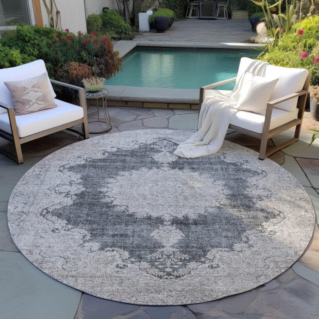 Lyra Black Washable Indoor-Outdoor Rug-Outdoor Rugs-LOOMLAN Rugs-LOOMLAN