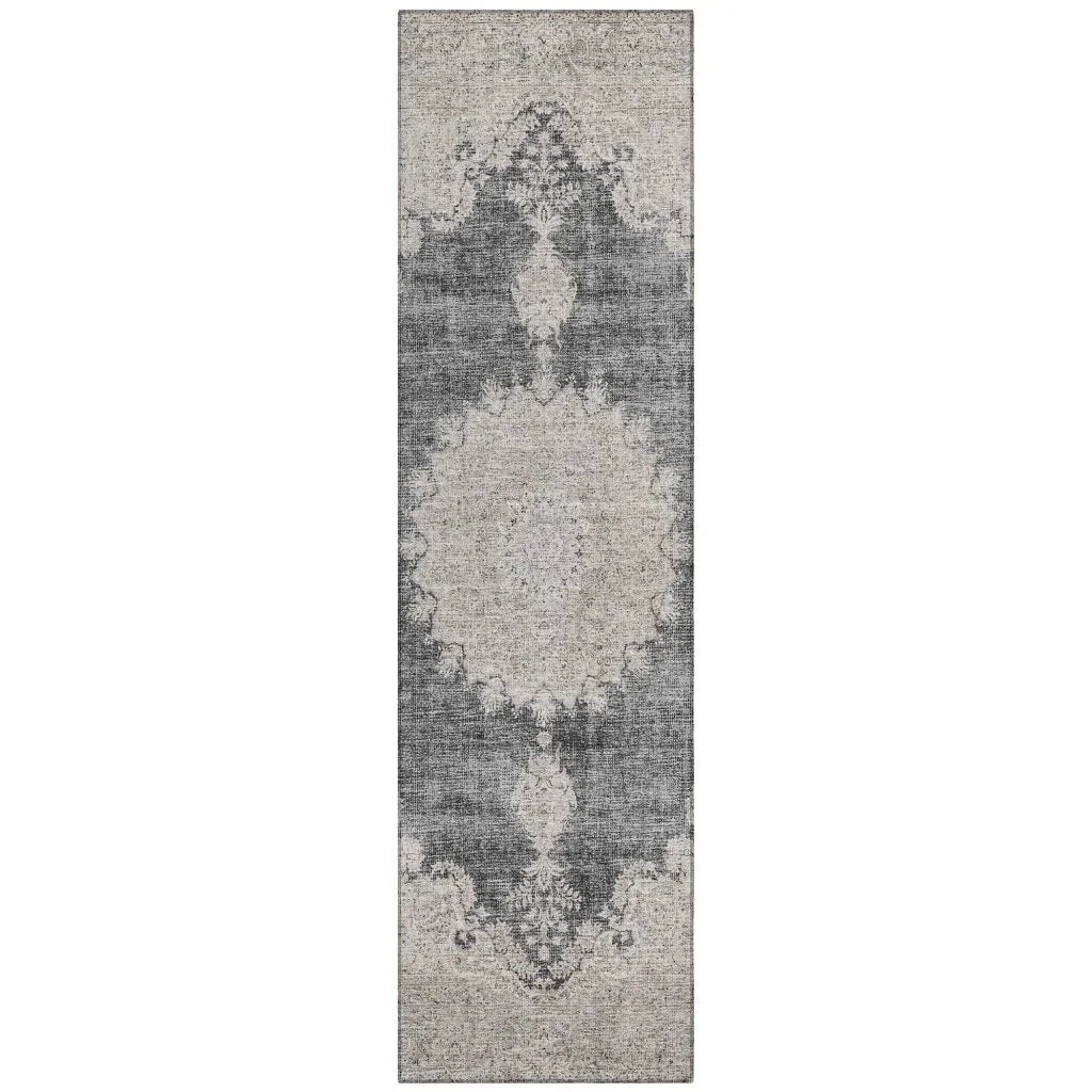 Lyra Black Washable Indoor-Outdoor Rug-Outdoor Rugs-LOOMLAN Rugs-2'3" x 7'6"-LOOMLAN