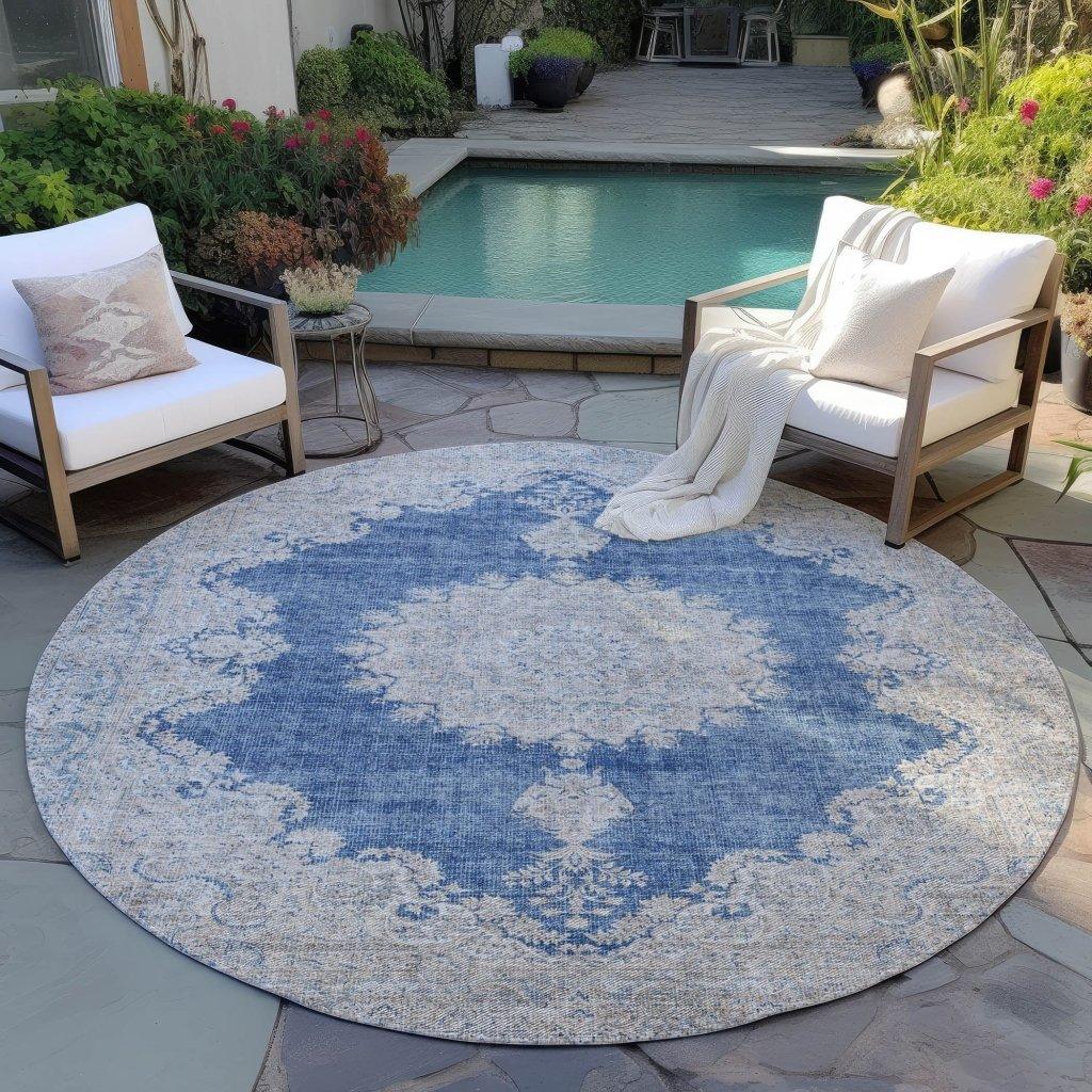 Lyra Blue Washable Indoor-Outdoor Rug-Outdoor Rugs-LOOMLAN Rugs-LOOMLAN
