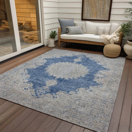 Lyra Blue Washable Indoor-Outdoor Rug-Outdoor Rugs-LOOMLAN Rugs-LOOMLAN