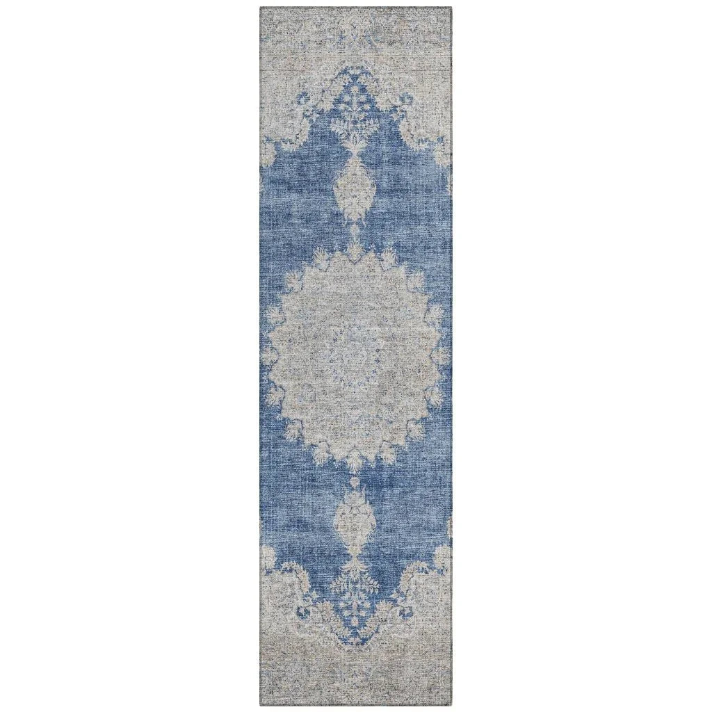 Lyra Blue Washable Indoor-Outdoor Rug-Outdoor Rugs-LOOMLAN Rugs-2'3" x 7'6"-LOOMLAN