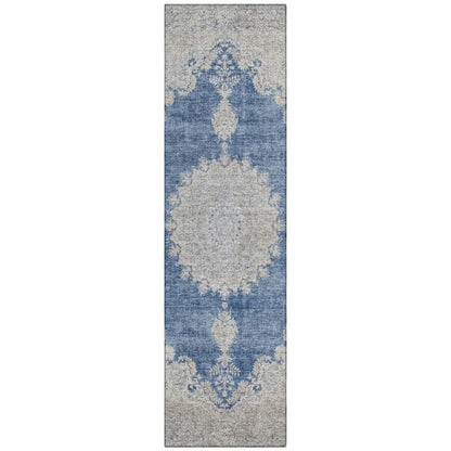 Lyra Blue Washable Indoor-Outdoor Rug-Outdoor Rugs-LOOMLAN Rugs-2'3" x 7'6"-LOOMLAN