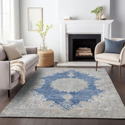 Lyra Blue Washable Indoor-Outdoor Rug-Outdoor Rugs-LOOMLAN Rugs-LOOMLAN