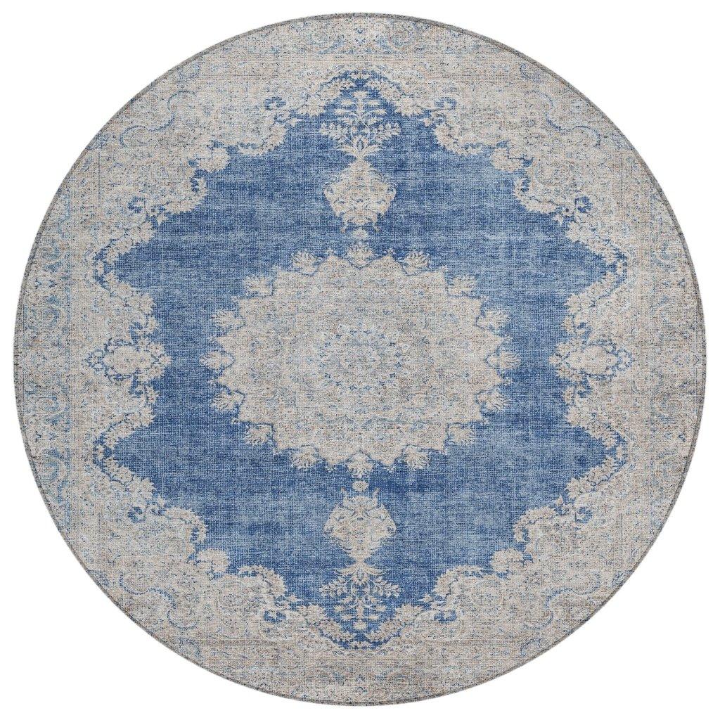 Lyra Blue Washable Indoor-Outdoor Rug-Outdoor Rugs-LOOMLAN Rugs-8' x 8'-LOOMLAN