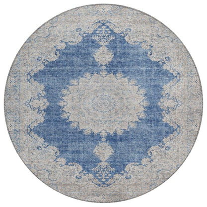Lyra Blue Washable Indoor-Outdoor Rug-Outdoor Rugs-LOOMLAN Rugs-8' x 8'-LOOMLAN