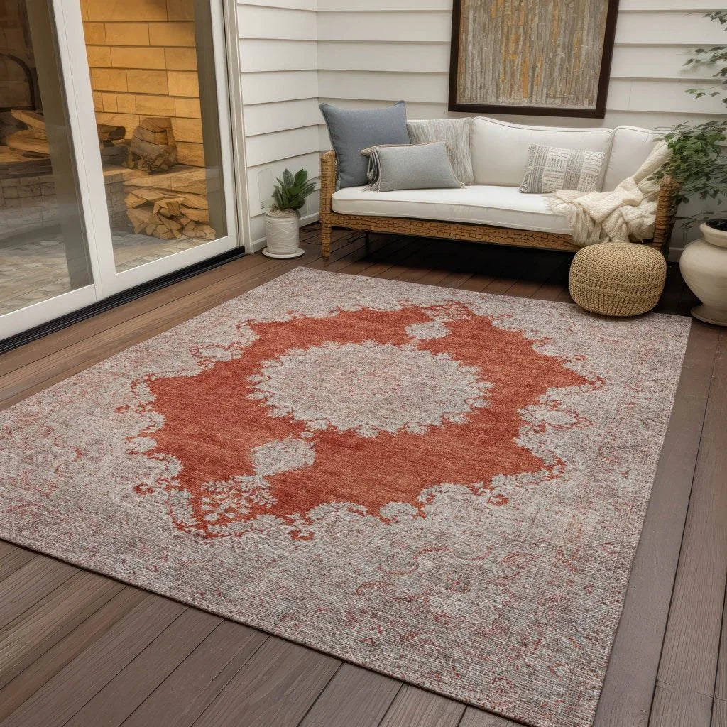 Lyra Orange Washable Indoor-Outdoor Rug-Outdoor Rugs-LOOMLAN Rugs-LOOMLAN