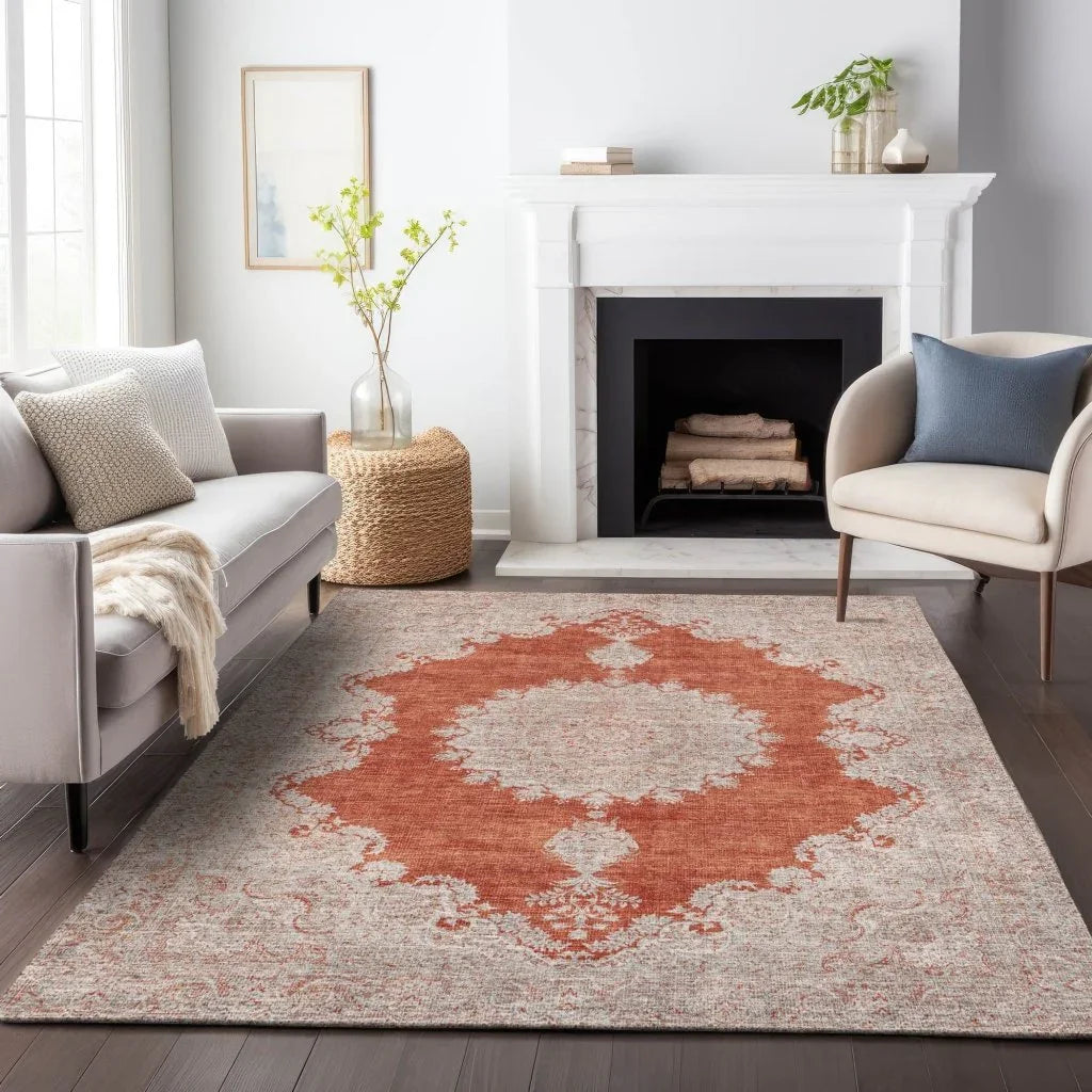 Lyra Orange Washable Indoor-Outdoor Rug-Outdoor Rugs-LOOMLAN Rugs-LOOMLAN