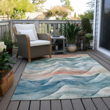 Lyrette Teal Washable Indoor - Outdoor Rug - LOOMLAN - LOOMLAN Rugs - Outdoor Rugs