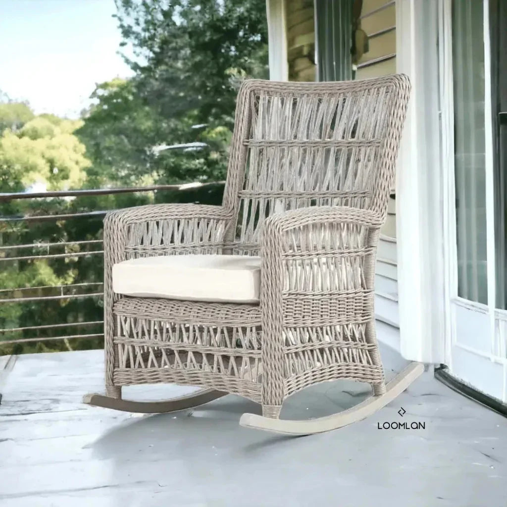 Mackinac Wicker Outdoor Porch Rocker High Back-Outdoor Lounge Chairs-Lloyd Flanders-LOOMLAN