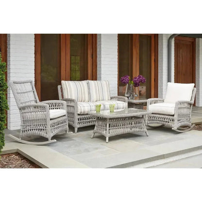 Mackinac Wicker Rocking Porch Lounge Set Cushions-Outdoor Lounge Sets-Lloyd Flanders-LOOMLAN