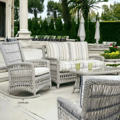 Mackinac Wicker Rocking Porch Lounge Set Cushions-Outdoor Lounge Sets-Lloyd Flanders-LOOMLAN