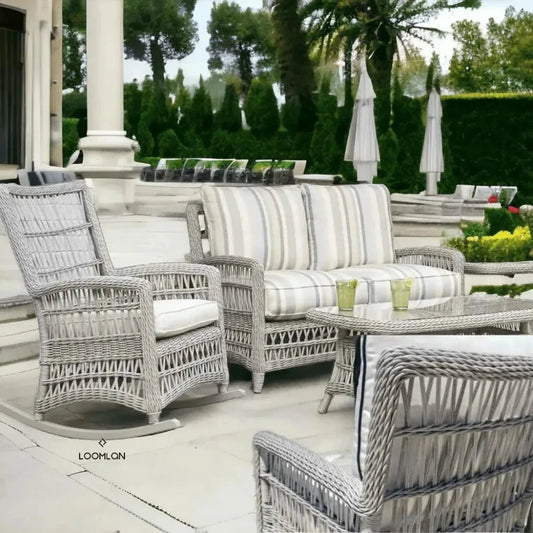 Mackinac Wicker Rocking Porch Lounge Set Cushions-Outdoor Lounge Sets-Lloyd Flanders-LOOMLAN