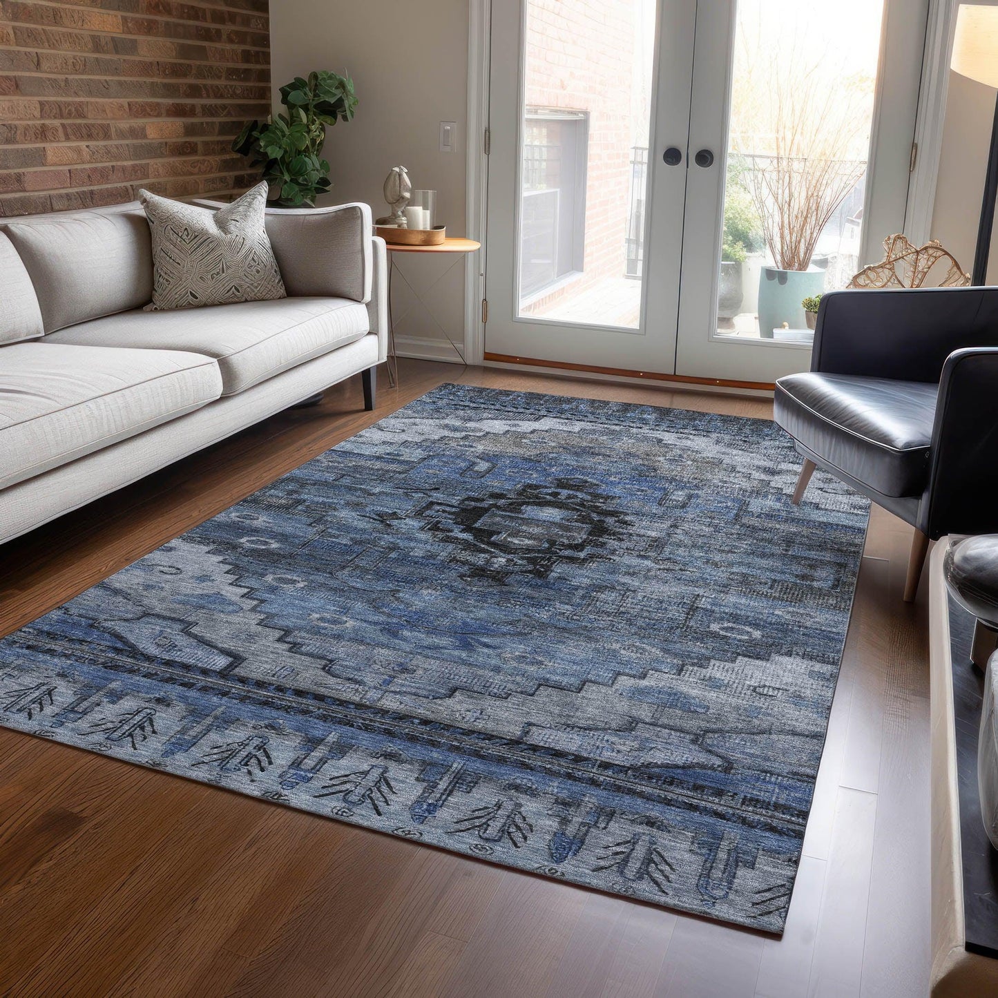 Maeain Blue Washable Indoor-Outdoor Rug