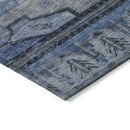 Maeain Blue Washable Indoor-Outdoor Rug