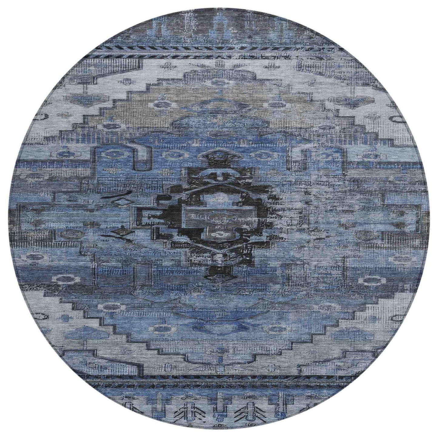 Maeain Blue Washable Indoor-Outdoor Rug