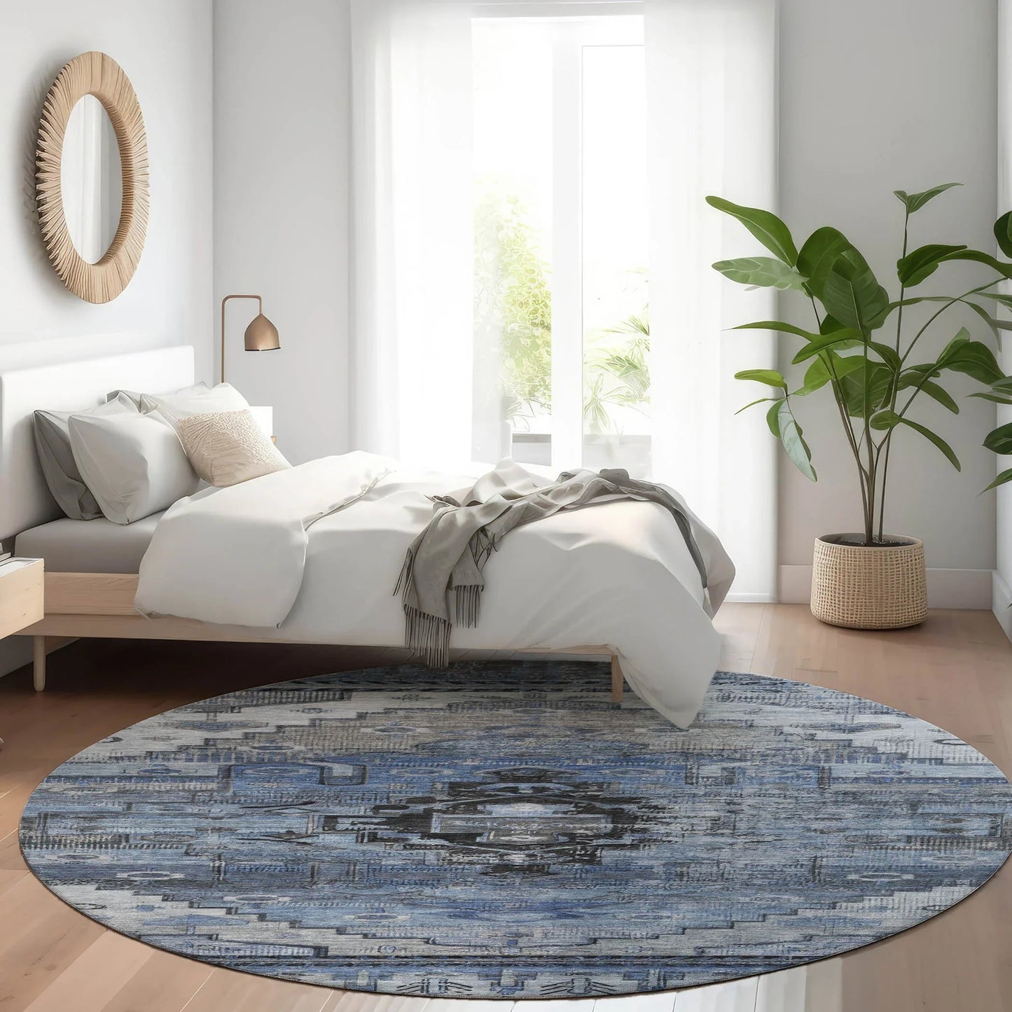 Maeain Blue Washable Indoor-Outdoor Rug