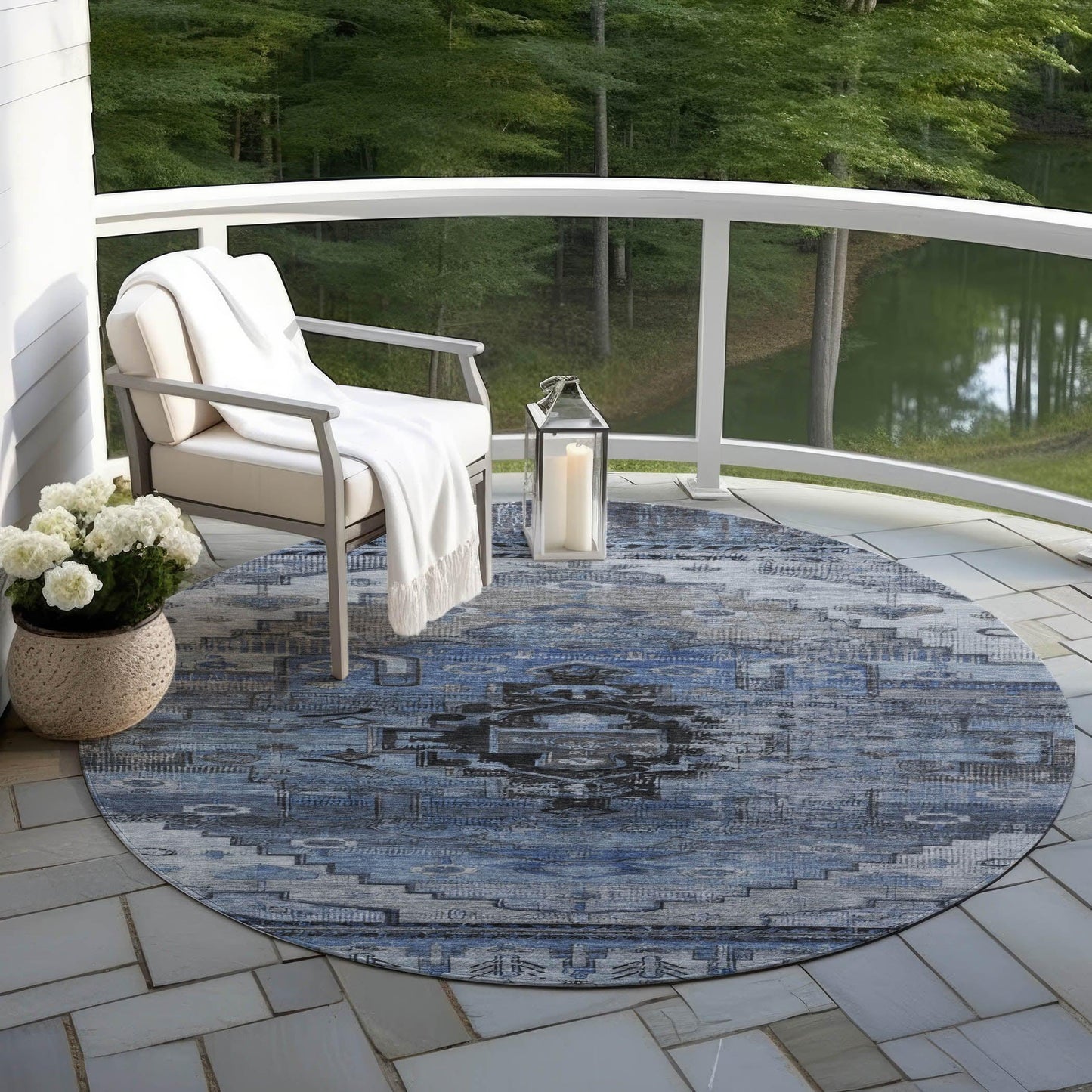 Maeain Blue Washable Indoor-Outdoor Rug