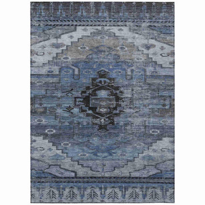 Maeain Blue Washable Indoor-Outdoor Rug