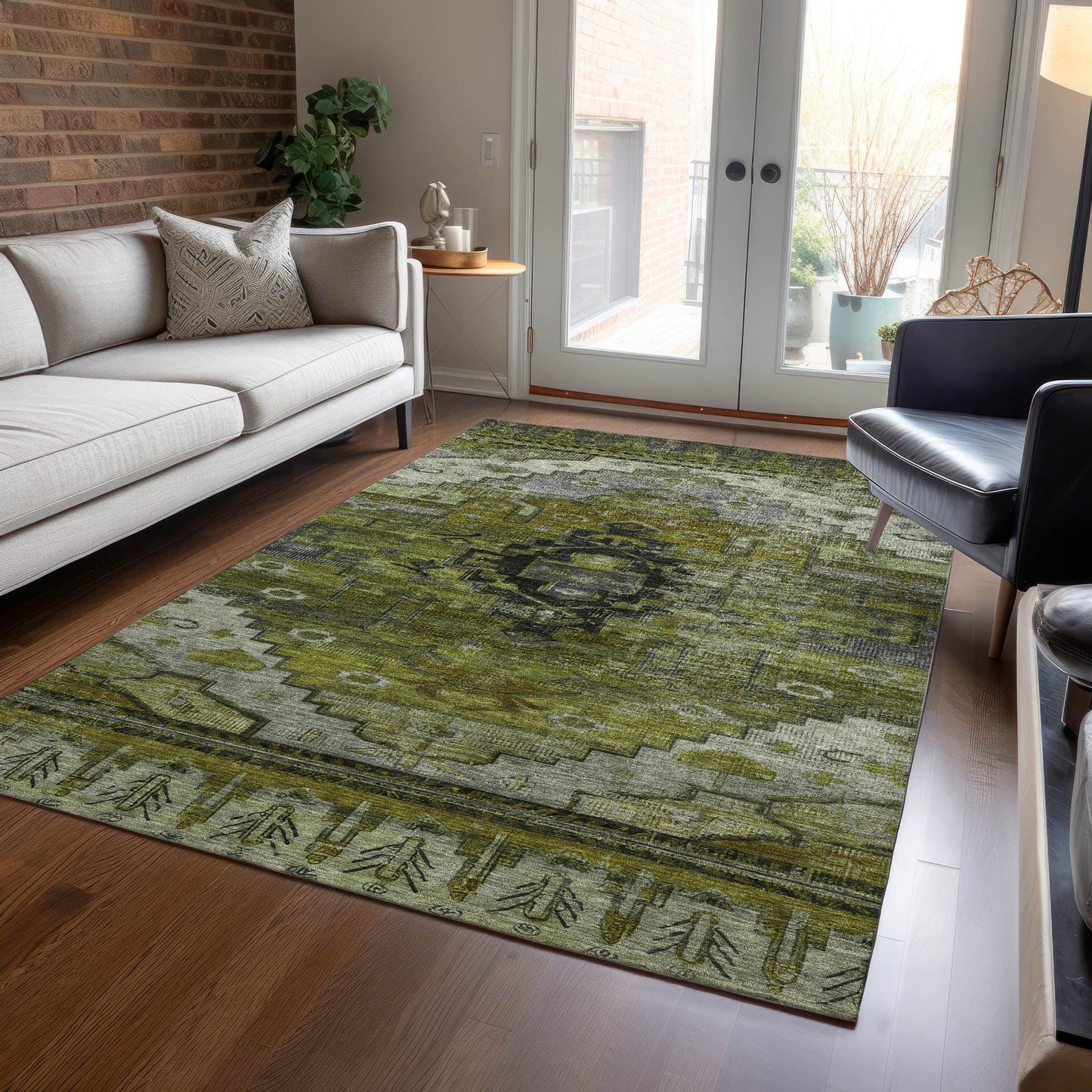 Maeain Green Washable Indoor-Outdoor Rug