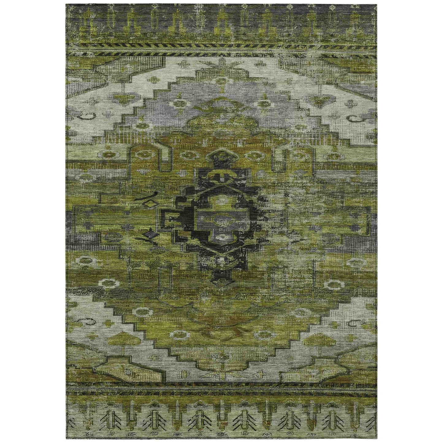 Maeain Green Washable Indoor-Outdoor Rug